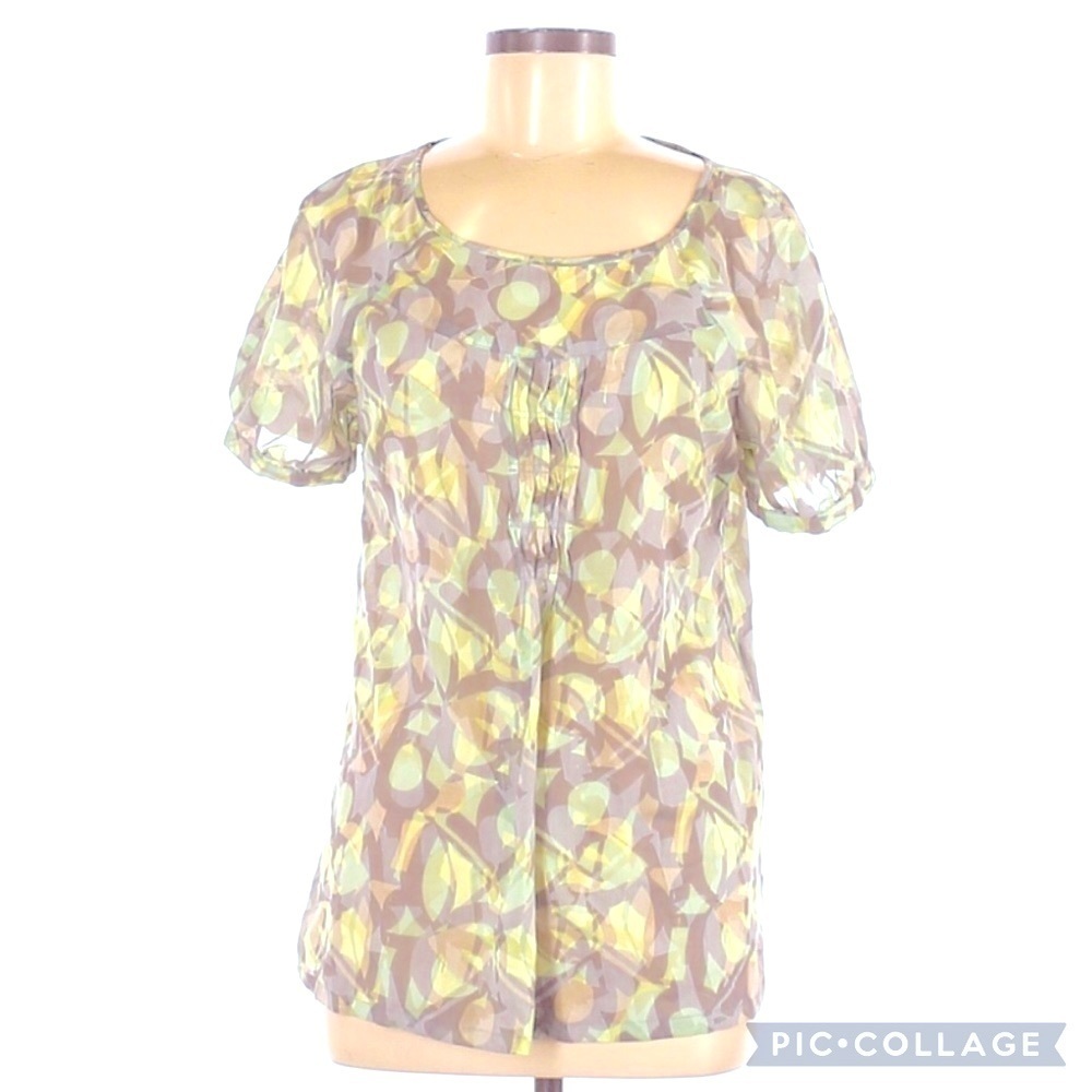 DKNY Ruched Front Abstract Print Short Puff Sleeve